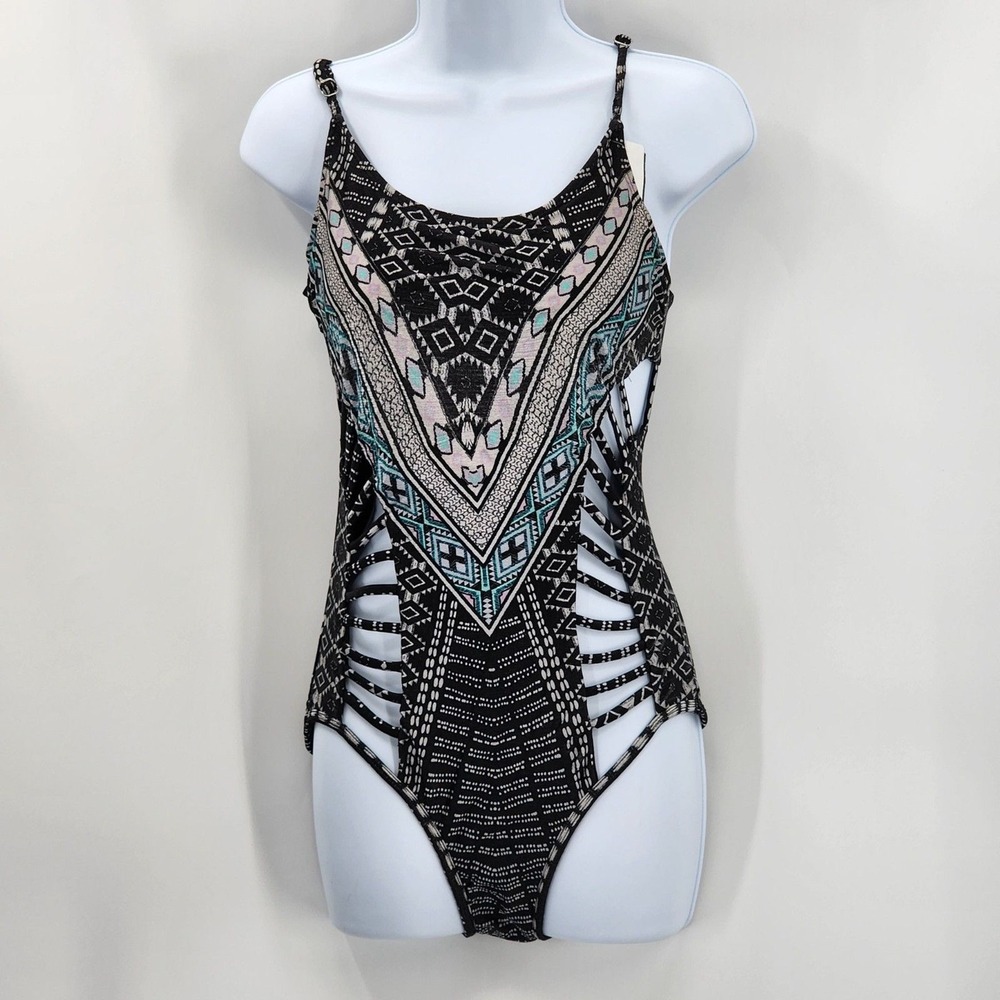 No Boundaries Black One Piece Swimsuit Adjustable Straps Bathing Suit‎ M Medium